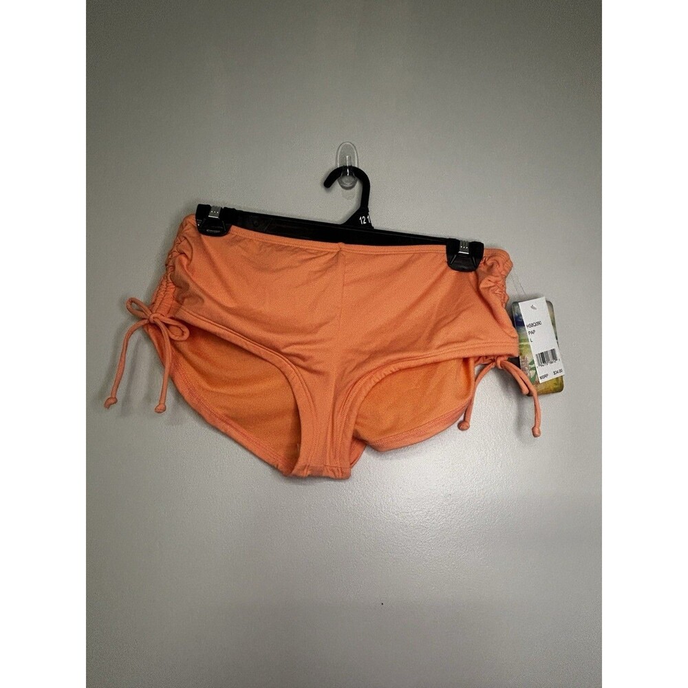 Hobie Women’s Orange Solid Bikini Swim Bottom, Side Tie Drawstring, Size L